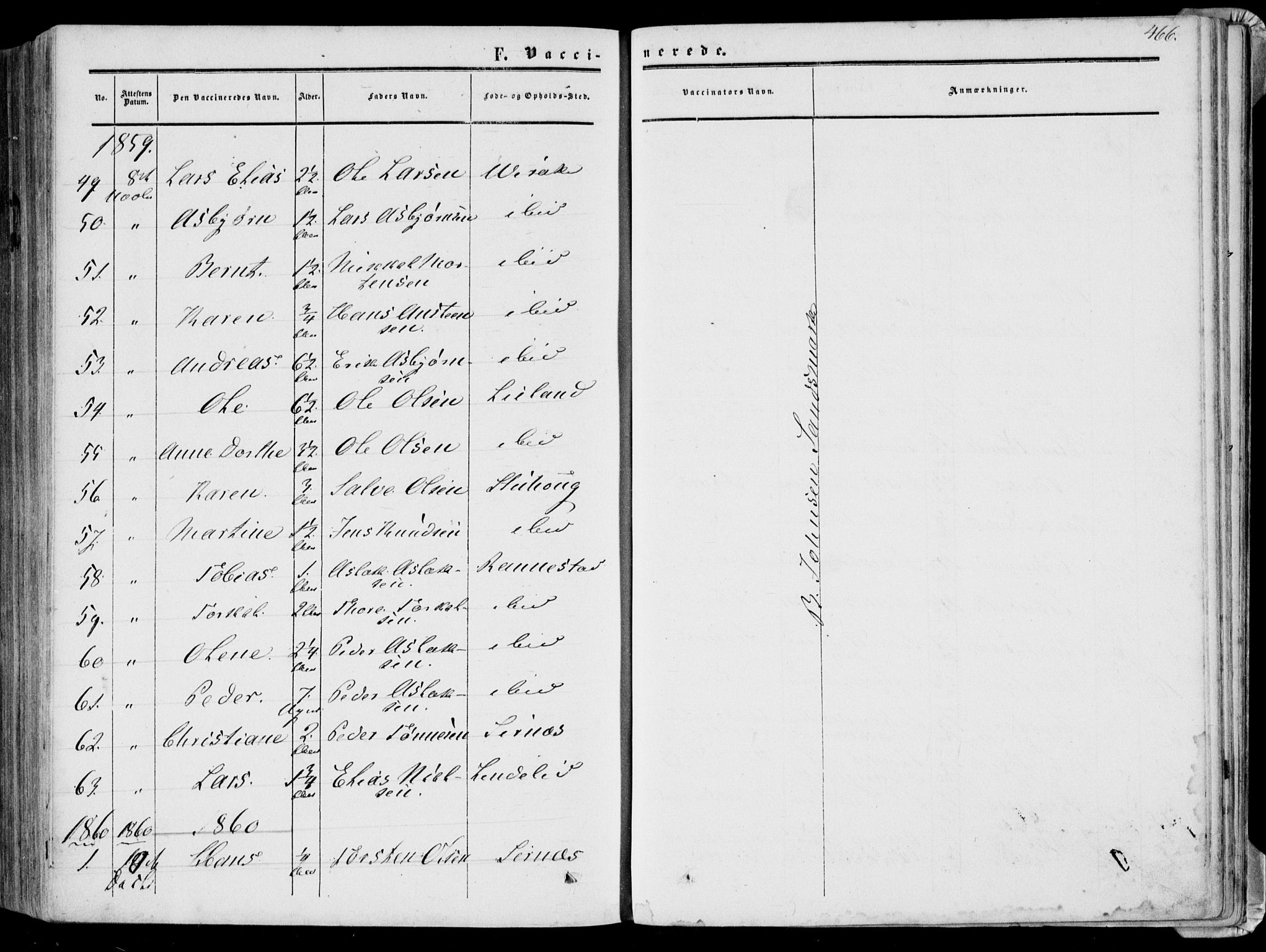Bakke sokneprestkontor, SAK/1111-0002/F/Fa/Faa/L0006: Parish register (official) no. A 6, 1855-1877, p. 466