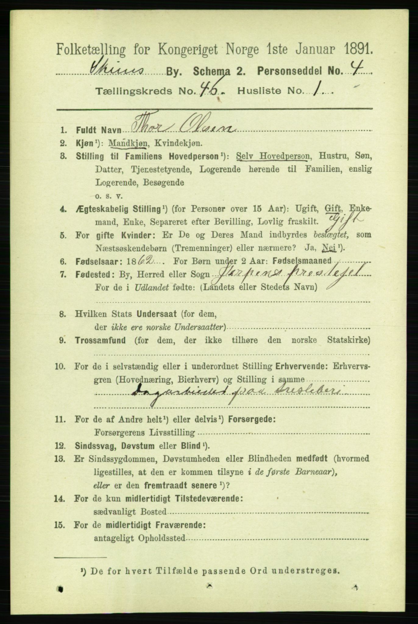 RA, 1891 census for 0806 Skien, 1891, p. 9140