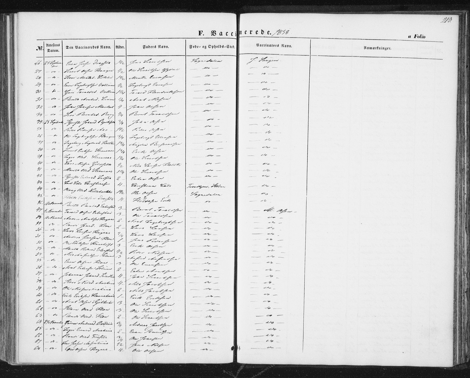 Ministerialprotokoller, klokkerbøker og fødselsregistre - Sør-Trøndelag, SAT/A-1456/689/L1038: Parish register (official) no. 689A03, 1848-1872, p. 213