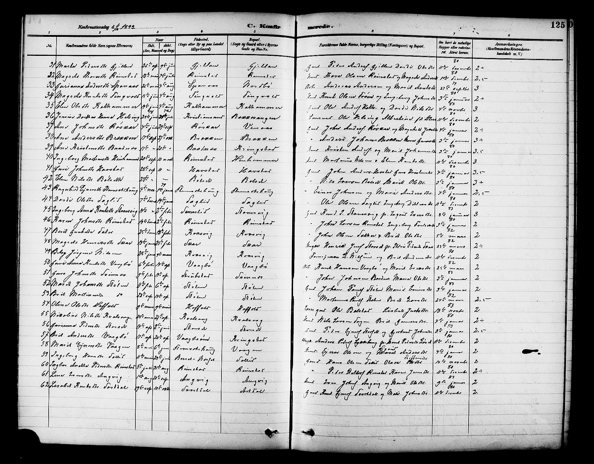 Ministerialprotokoller, klokkerbøker og fødselsregistre - Møre og Romsdal, AV/SAT-A-1454/586/L0992: Parish register (copy) no. 586C03, 1892-1909, p. 125