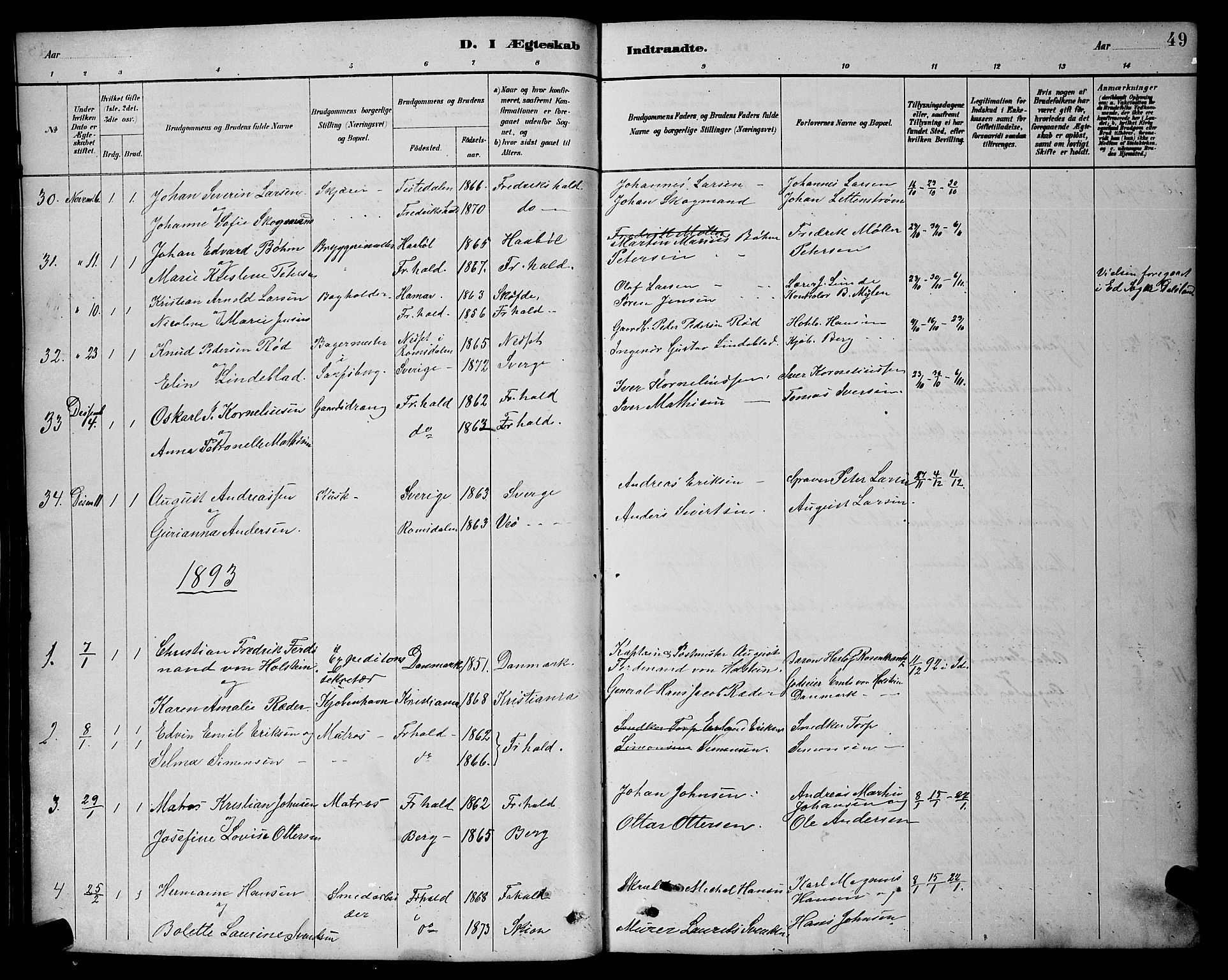Halden prestekontor Kirkebøker, SAO/A-10909/G/Ga/L0009: Parish register (copy) no. 9, 1885-1908, p. 49
