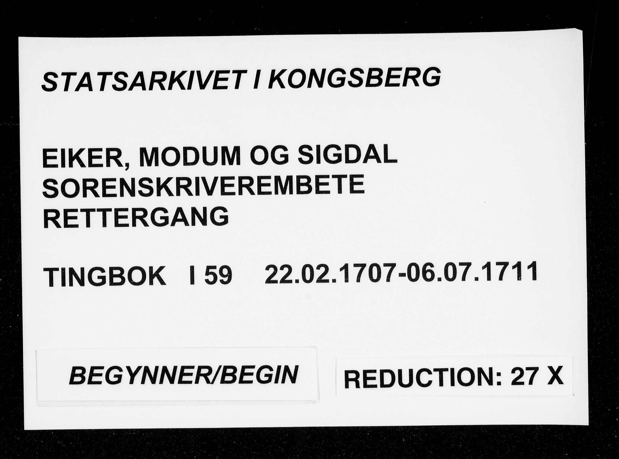 Eiker, Modum og Sigdal sorenskriveri, AV/SAKO-A-123/F/Fa/Faa/L0059: Tingbok , 1707-1711