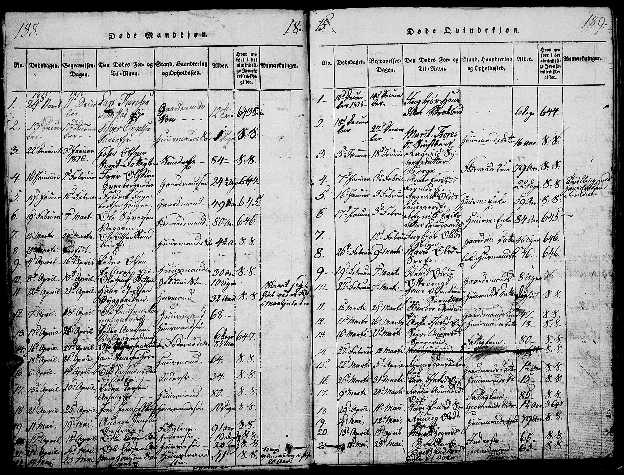 Vågå prestekontor, AV/SAH-PREST-076/H/Ha/Haa/L0003: Parish register (official) no. 3, 1815-1827, p. 188-189