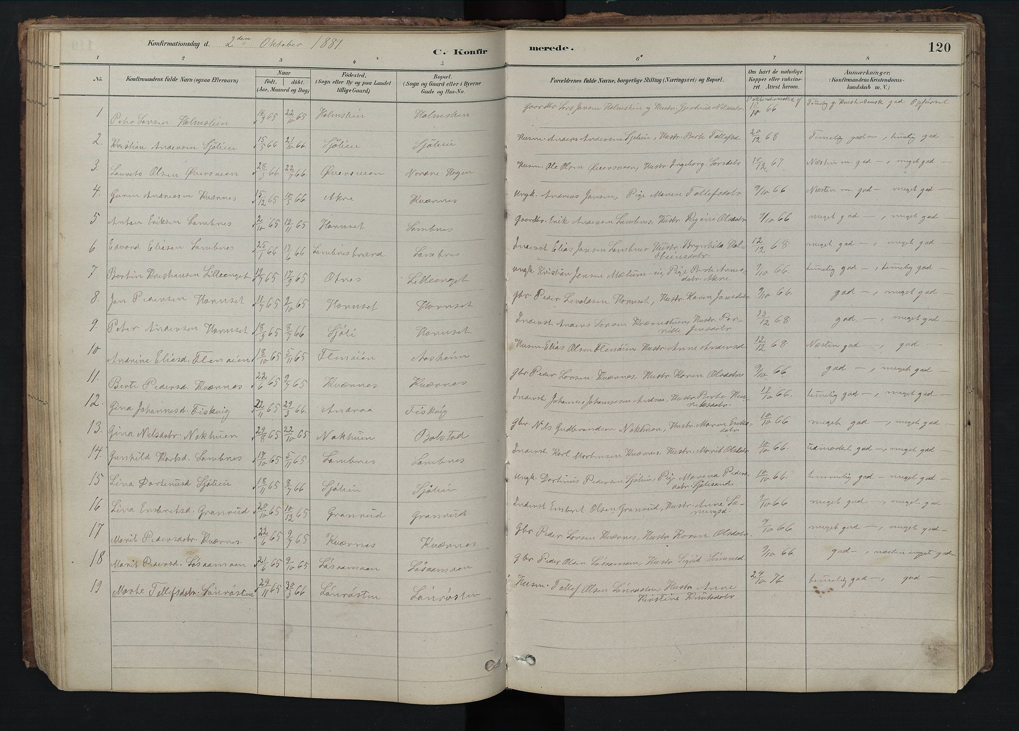 Rendalen prestekontor, SAH/PREST-054/H/Ha/Hab/L0009: Parish register (copy) no. 9, 1879-1902, p. 120
