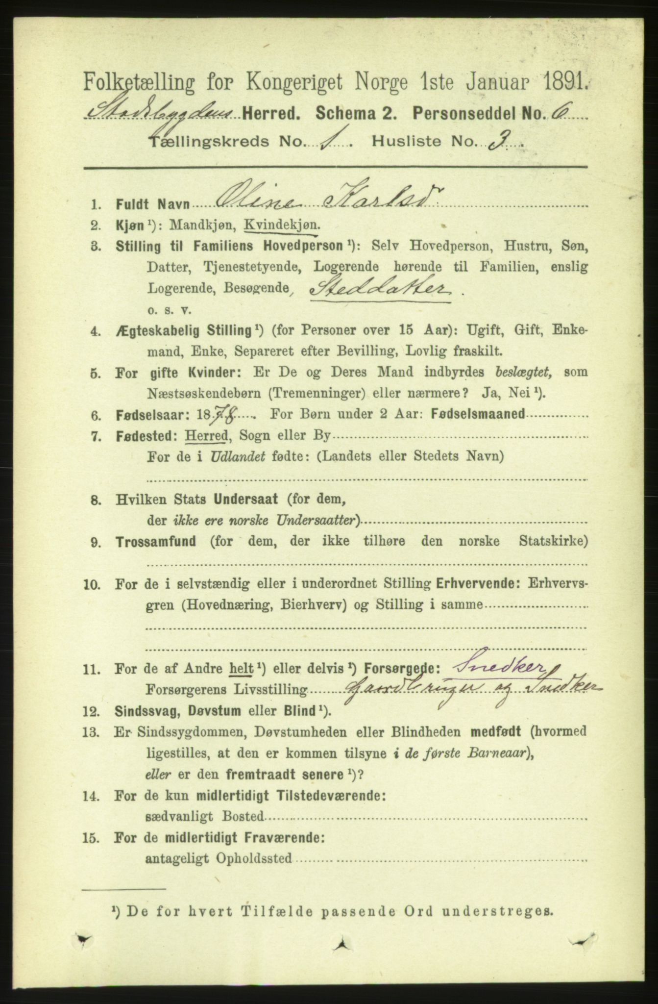 RA, 1891 census for 1625 Stadsbygd, 1891, p. 121