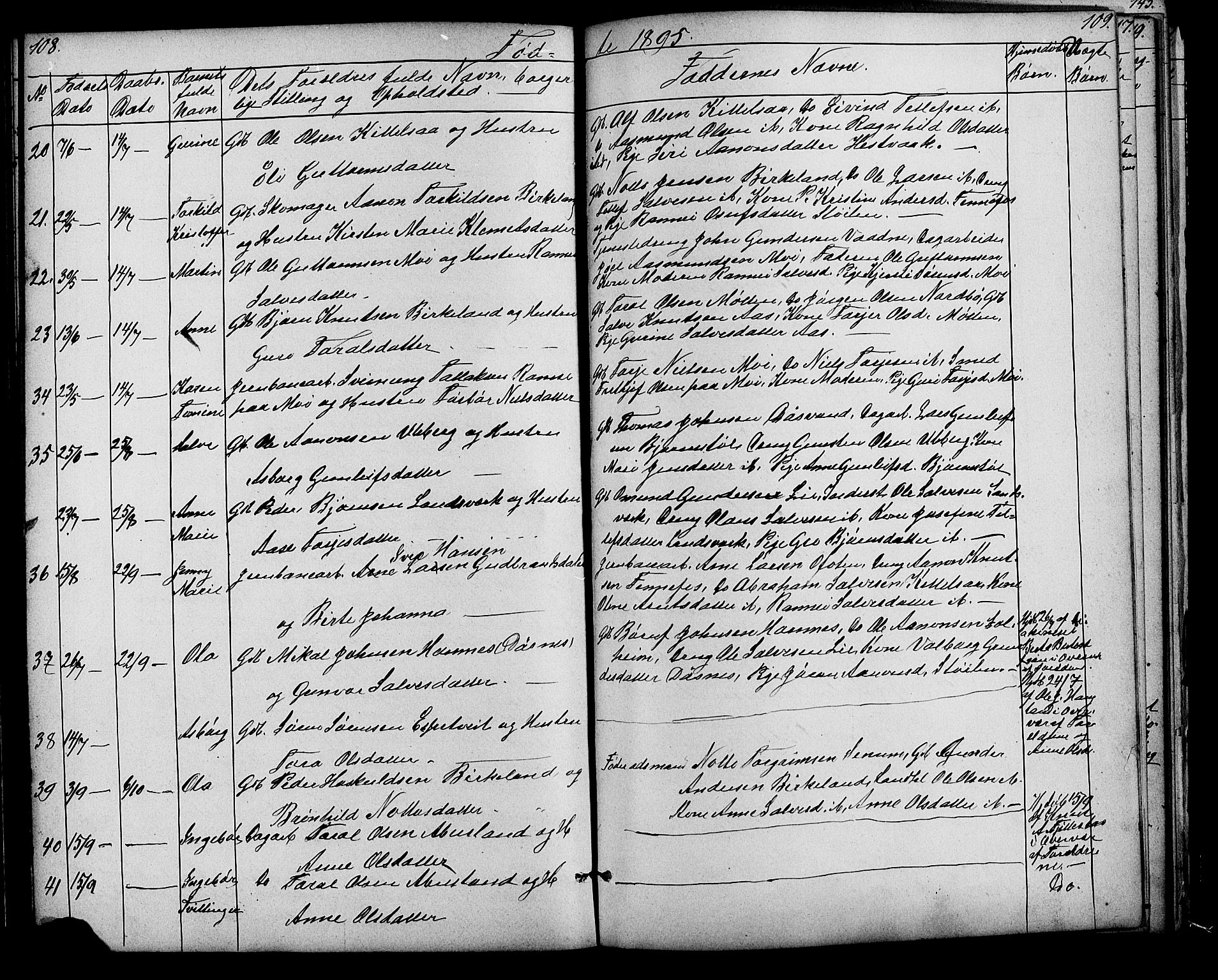 Evje sokneprestkontor, AV/SAK-1111-0008/F/Fb/Fbb/L0002: Parish register (copy) no. B 2, 1879-1909, p. 108-109