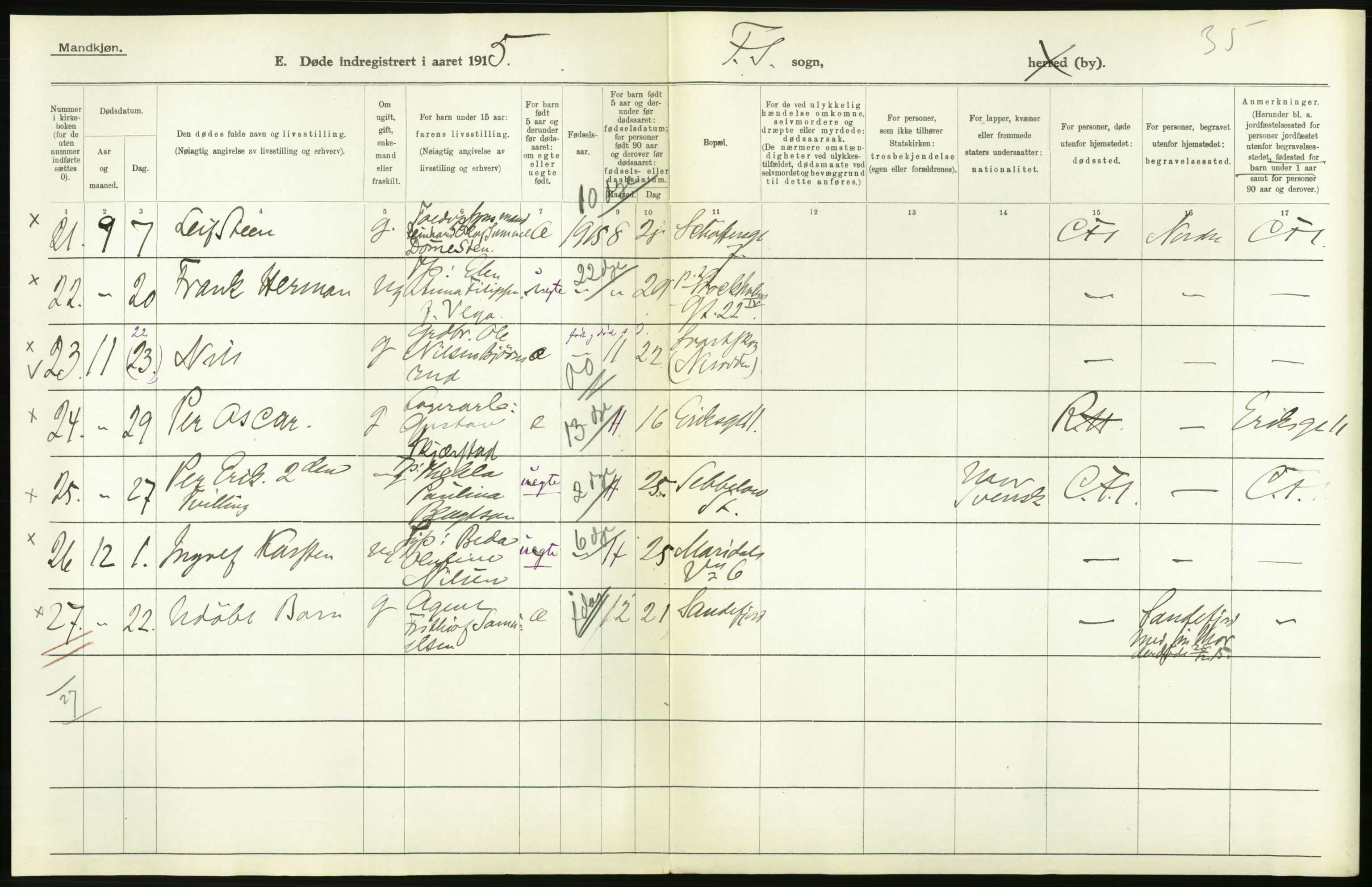 Statistisk sentralbyrå, Sosiodemografiske emner, Befolkning, AV/RA-S-2228/D/Df/Dfb/Dfbe/L0010: Kristiania: Døde, dødfødte., 1915, p. 368