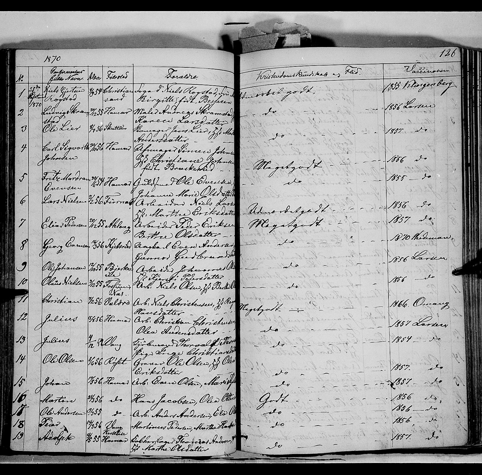 Vang prestekontor, Hedmark, AV/SAH-PREST-008/H/Ha/Haa/L0011: Parish register (official) no. 11, 1852-1877, p. 126