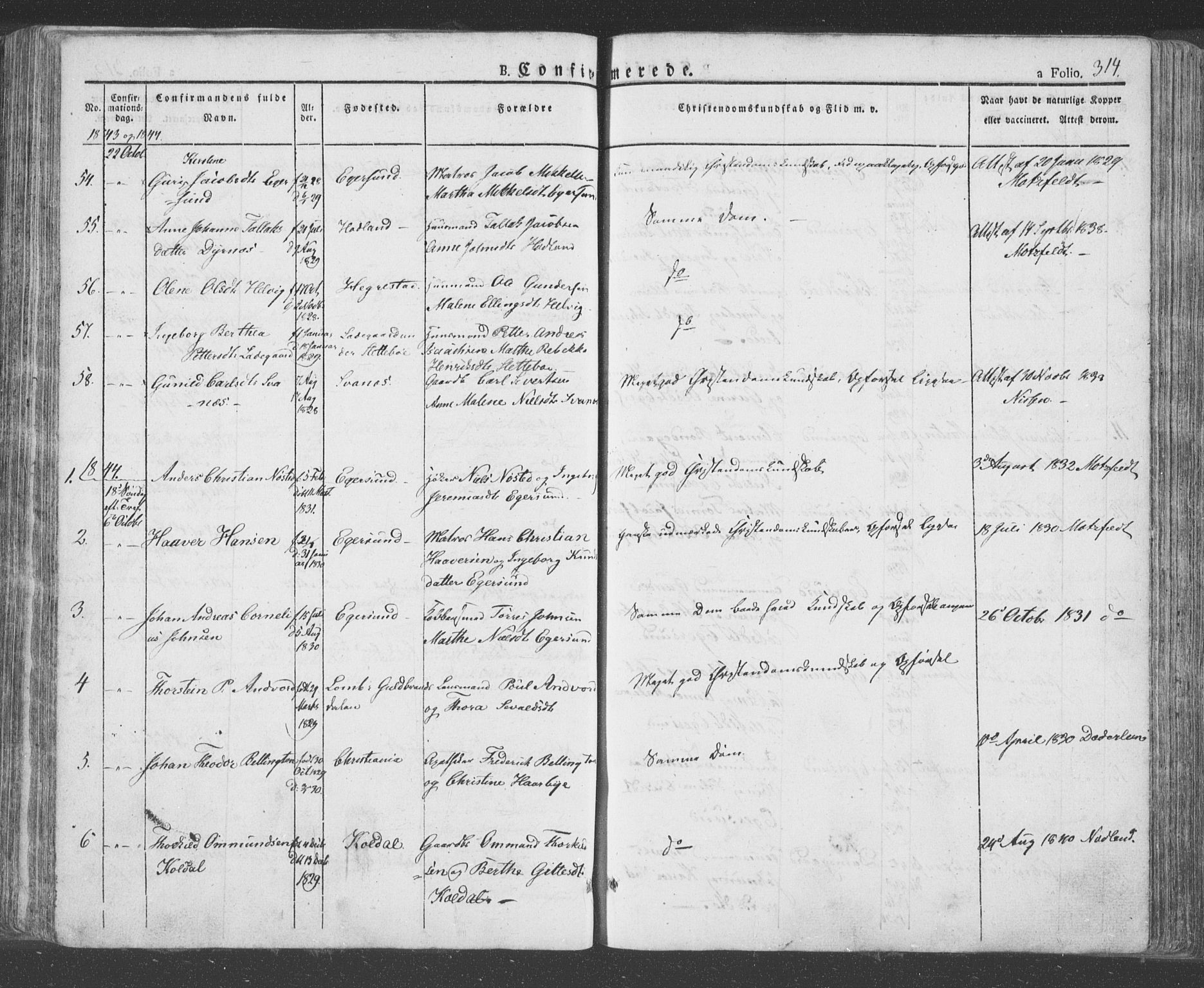 Eigersund sokneprestkontor, SAST/A-101807/S08/L0009: Parish register (official) no. A 9, 1827-1850, p. 314