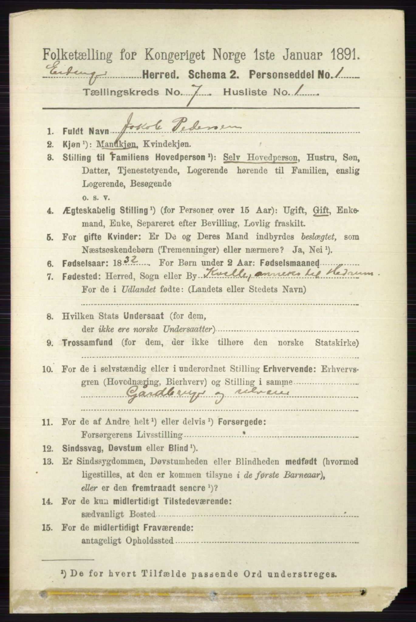 RA, 1891 census for 0813 Eidanger, 1891, p. 2751