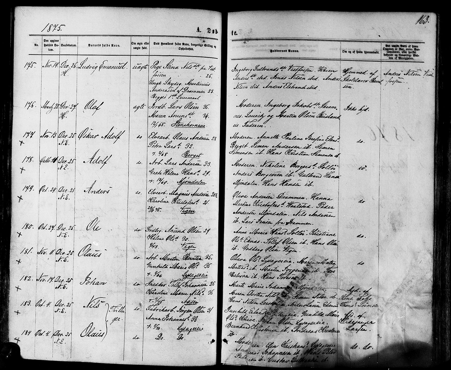 Eiker kirkebøker, AV/SAKO-A-4/F/Fa/L0017: Parish register (official) no. I 17, 1869-1877, p. 163