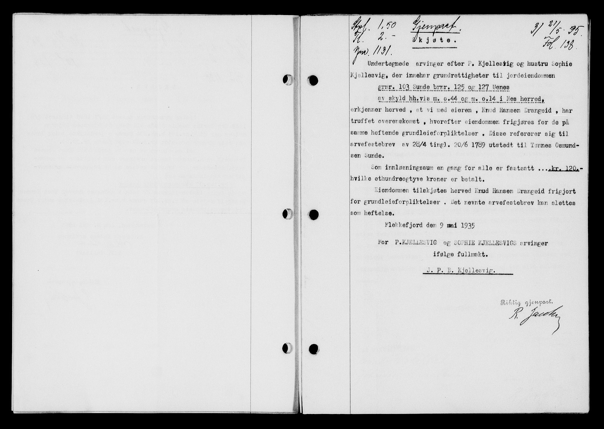 Flekkefjord sorenskriveri, SAK/1221-0001/G/Gb/Gba/L0052: Mortgage book no. 48, 1935-1936, Deed date: 21.05.1935