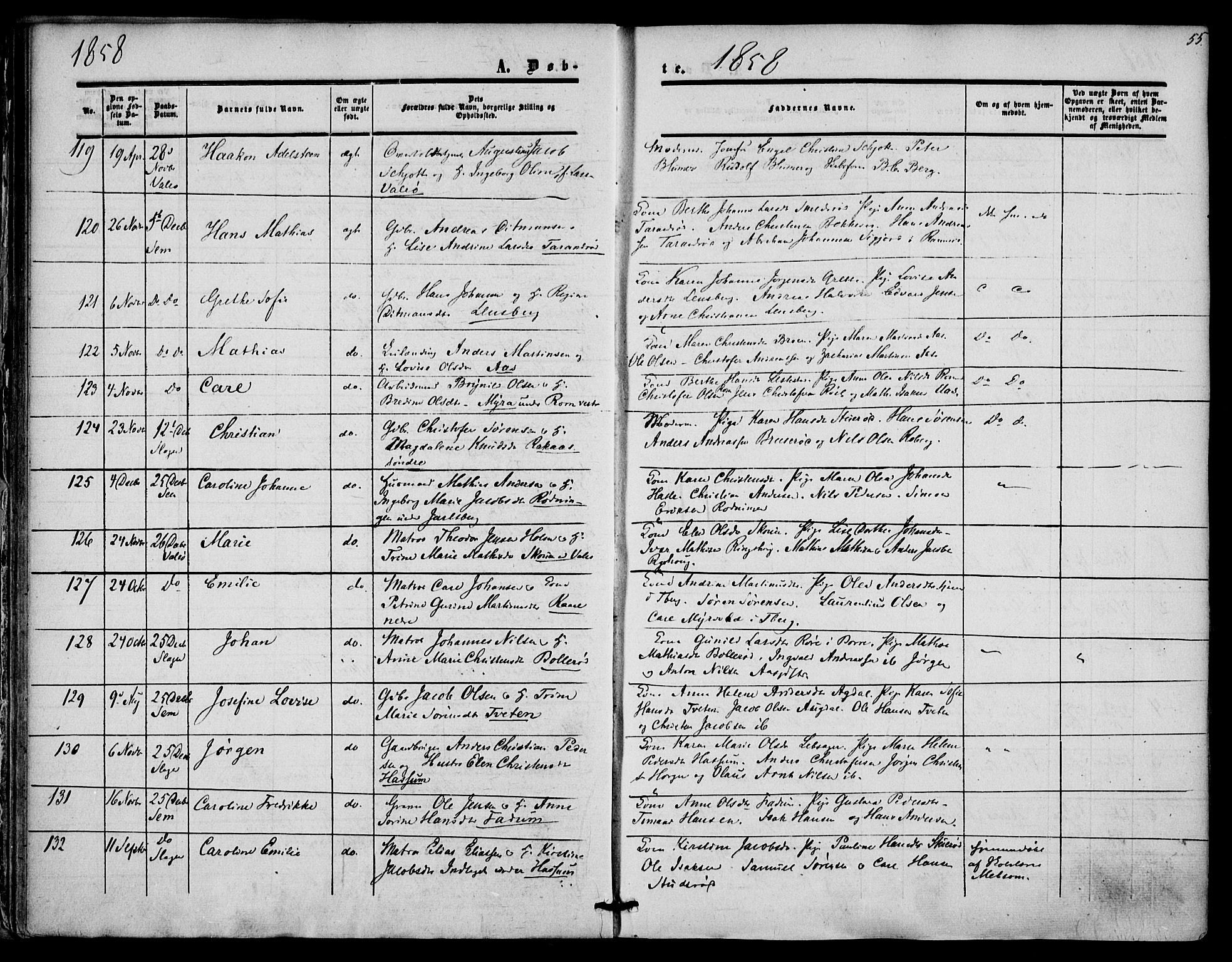 Sem kirkebøker, AV/SAKO-A-5/F/Fa/L0007: Parish register (official) no. I 7, 1856-1865, p. 55