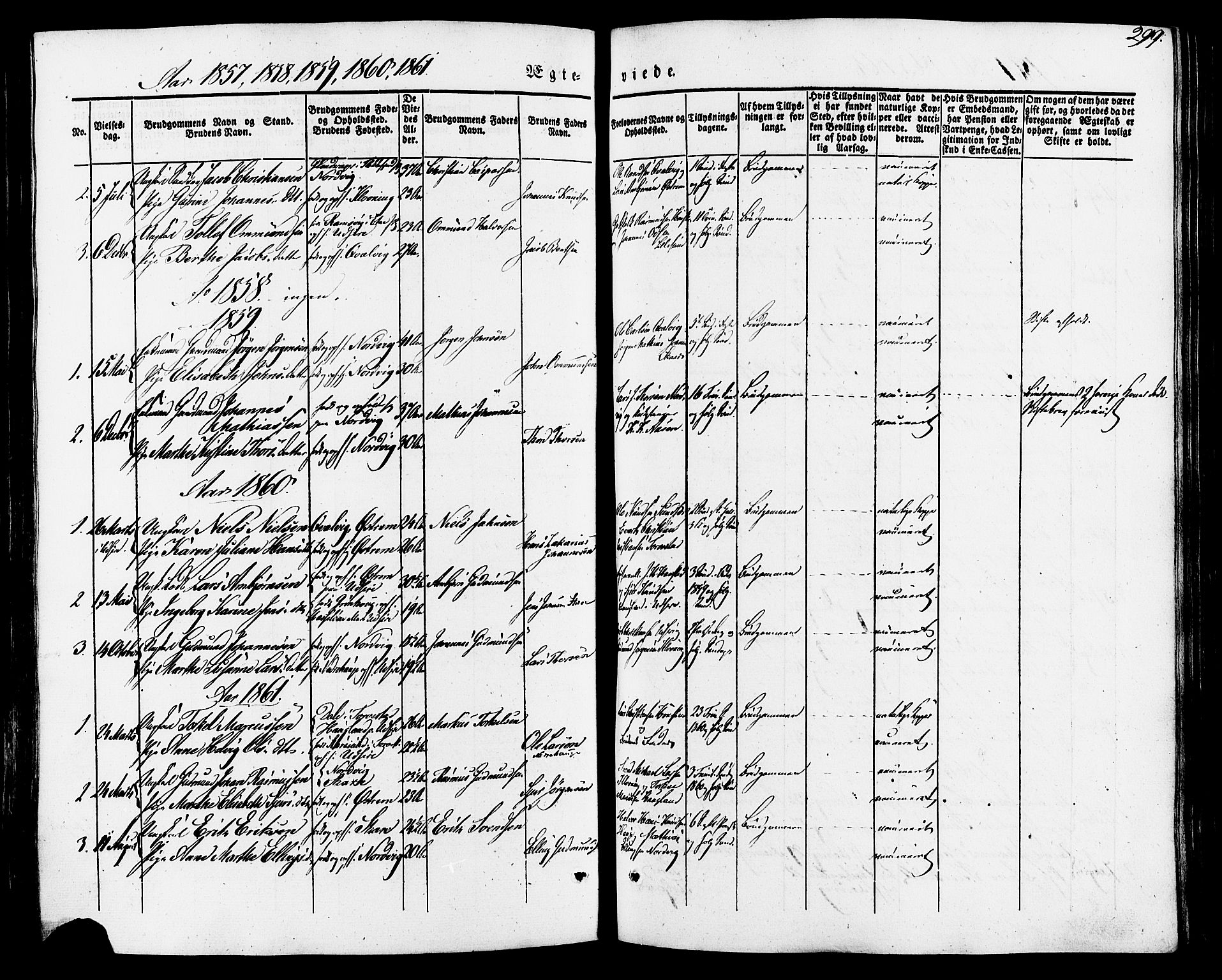 Torvastad sokneprestkontor, SAST/A -101857/H/Ha/Haa/L0007: Parish register (official) no. A 7, 1838-1882, p. 299