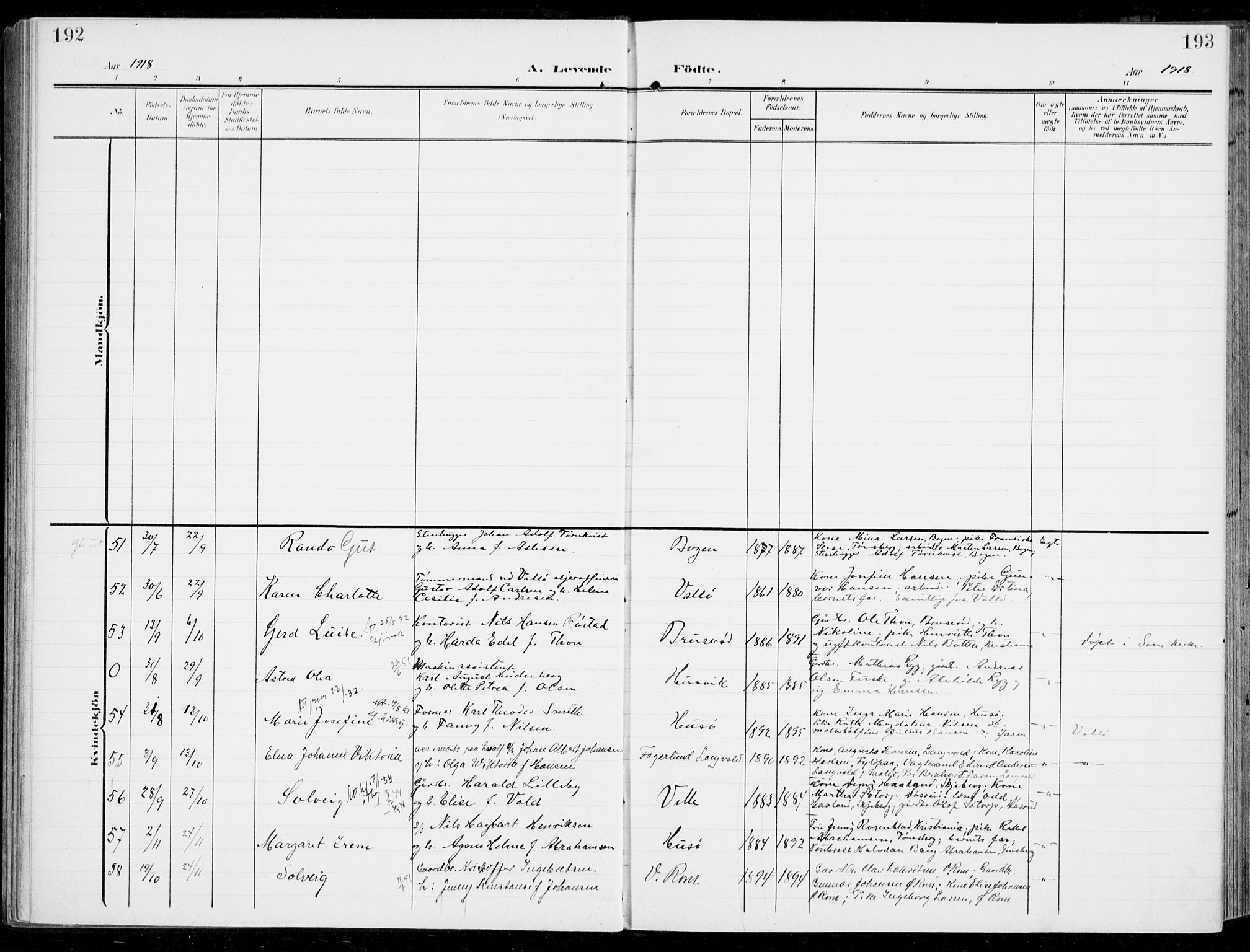 Sem kirkebøker, AV/SAKO-A-5/F/Fb/L0006: Parish register (official) no. II 6, 1905-1918, p. 192-193