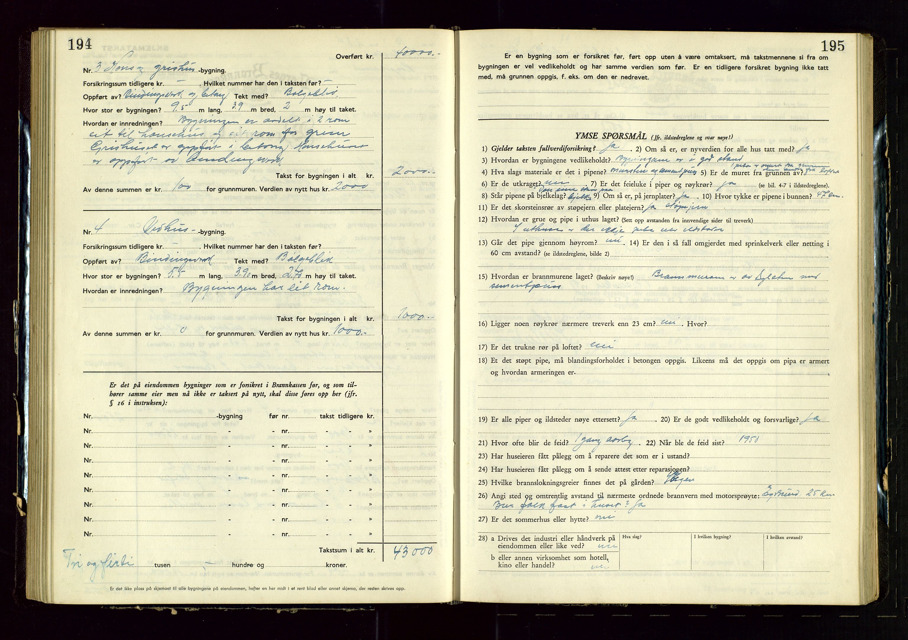 Heskestad lensmannskontor, SAST/A-100304/Gob/L0005: "Brandtakstprotokoll", 1946-1955, p. 194-195