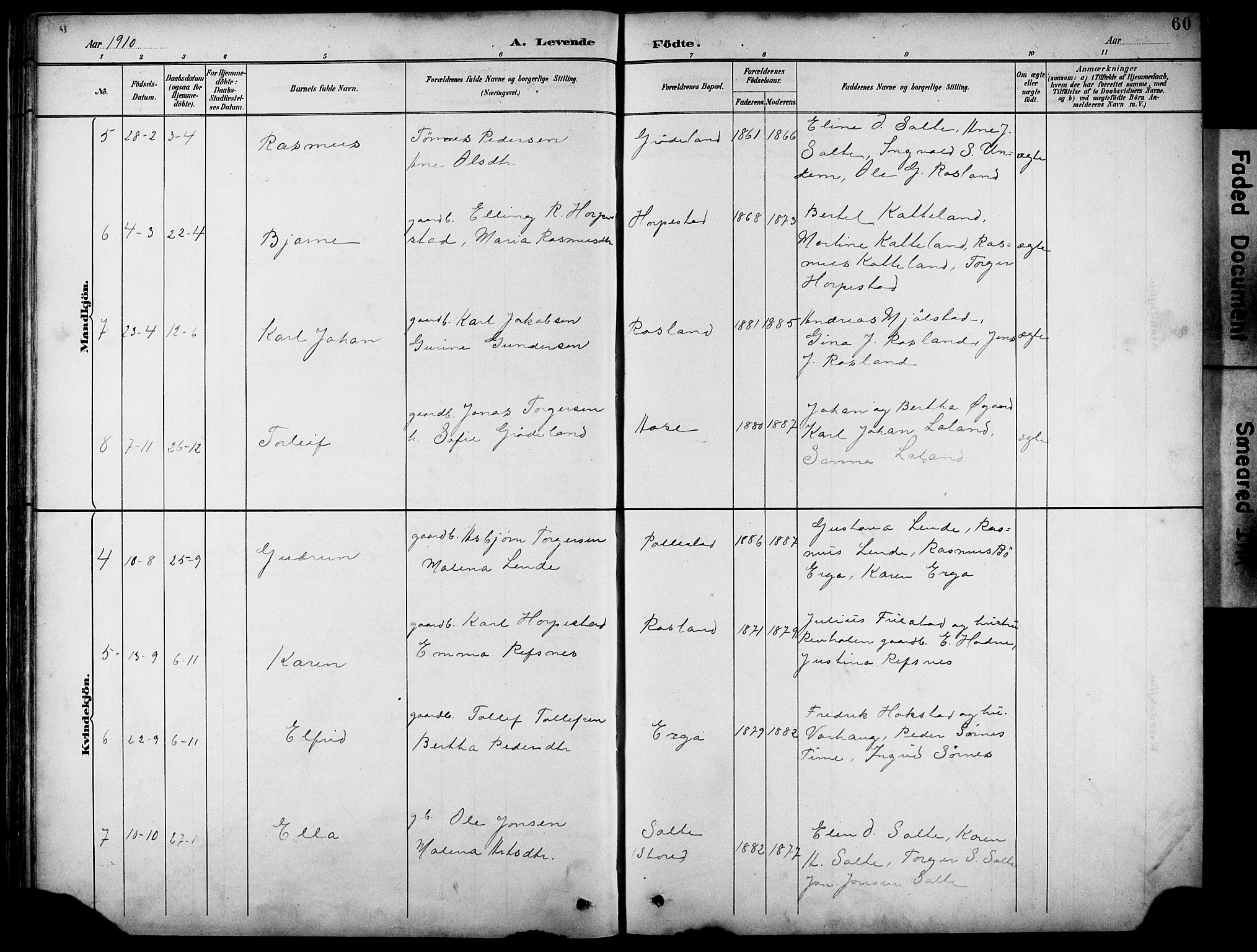 Klepp sokneprestkontor, AV/SAST-A-101803/001/3/30BB/L0005: Parish register (copy) no. B 5, 1889-1918, p. 60