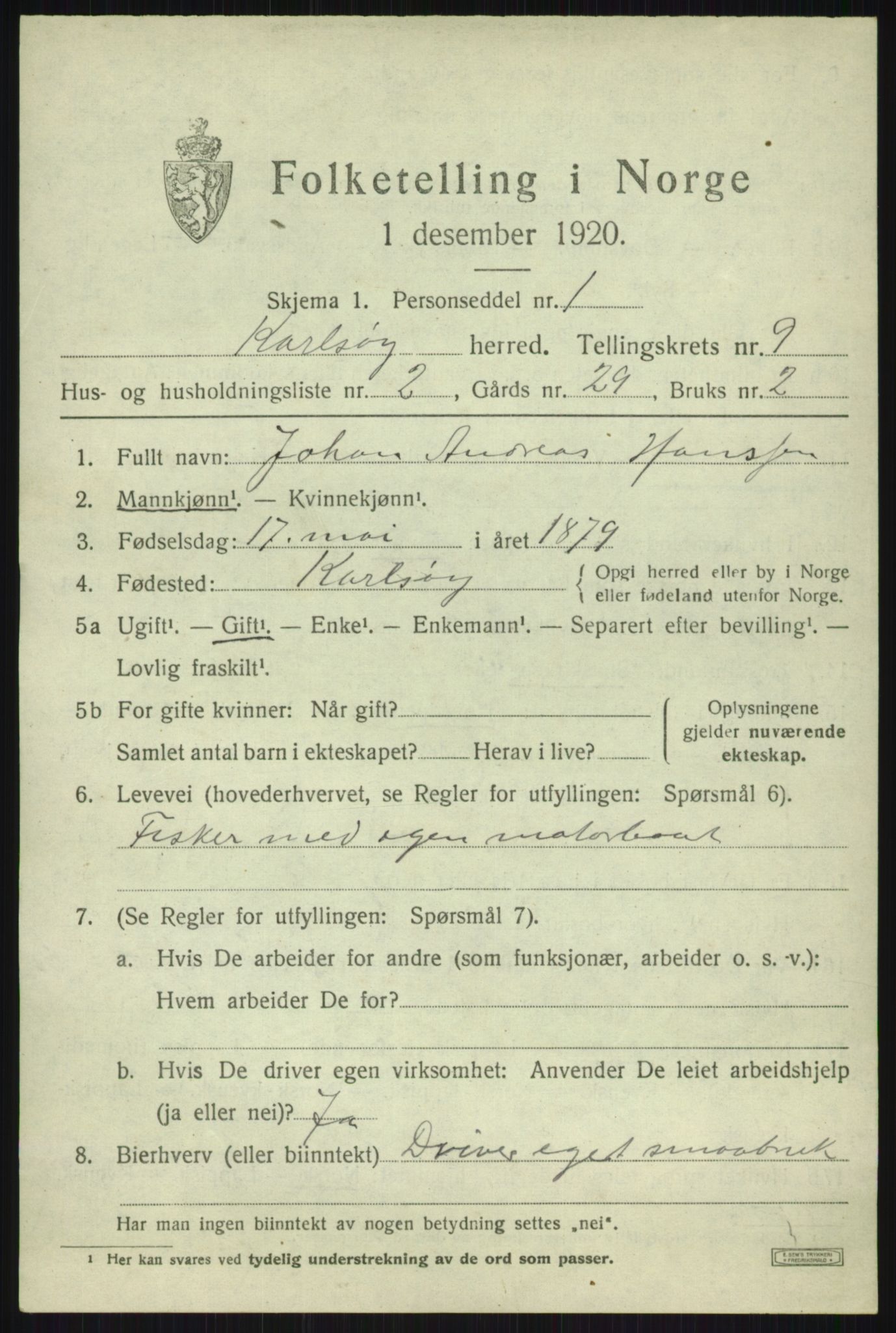 SATØ, 1920 census for Karlsøy, 1920, p. 3328