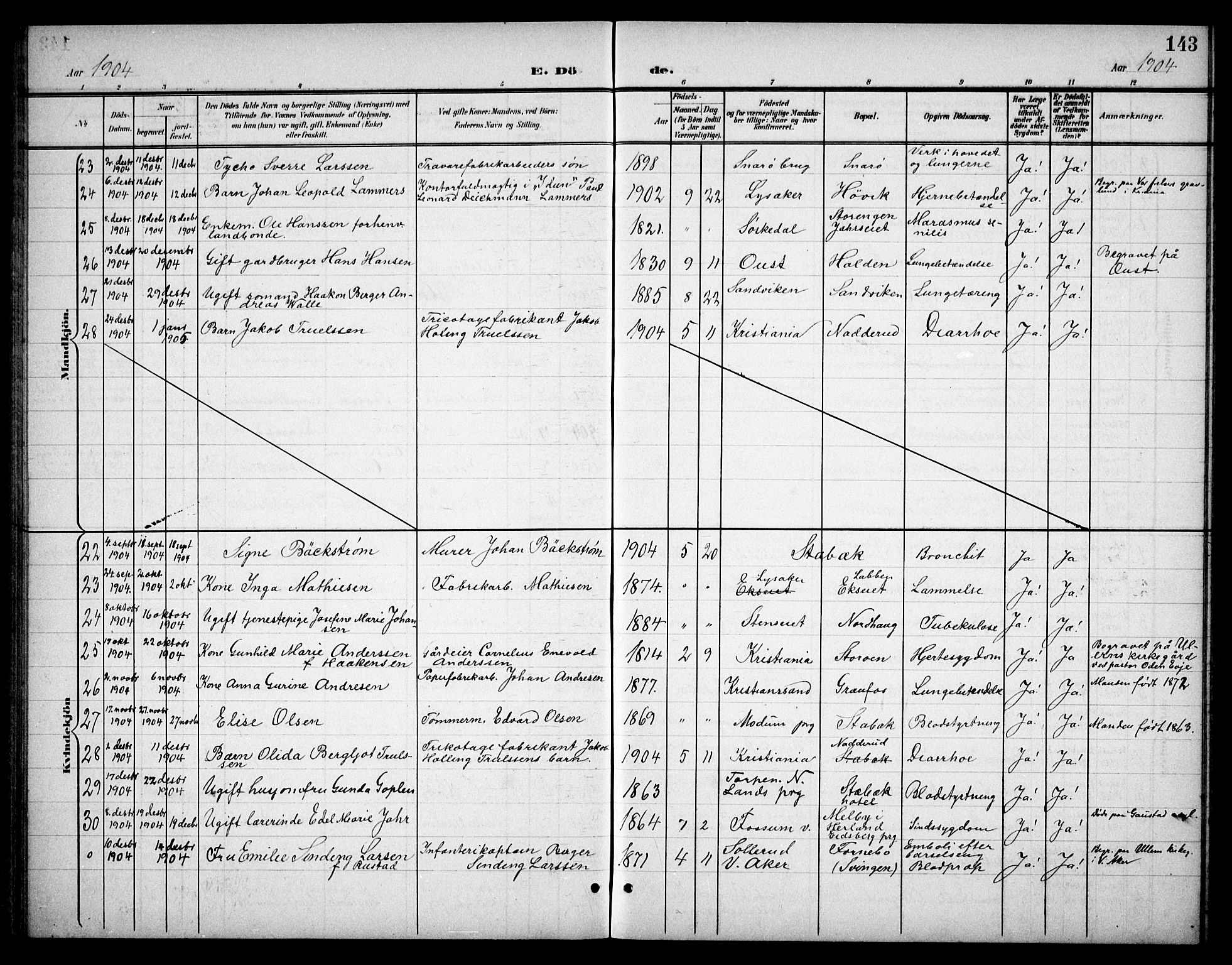 Østre Bærum prestekontor Kirkebøker, AV/SAO-A-10887/G/Ga/L0001: Parish register (copy) no. 1, 1898-1913, p. 143