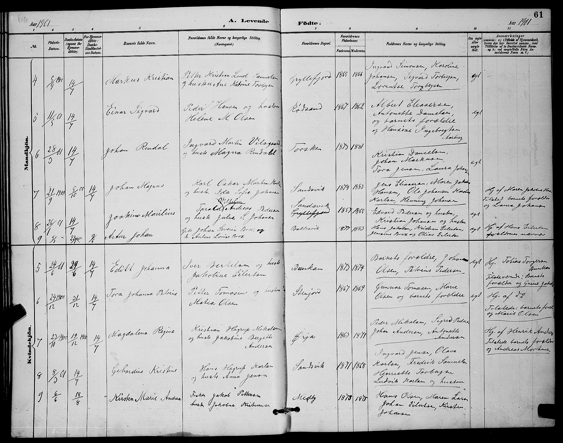 Berg sokneprestkontor, SATØ/S-1318/G/Ga/Gab/L0012klokker: Parish register (copy) no. 12, 1887-1902, p. 61