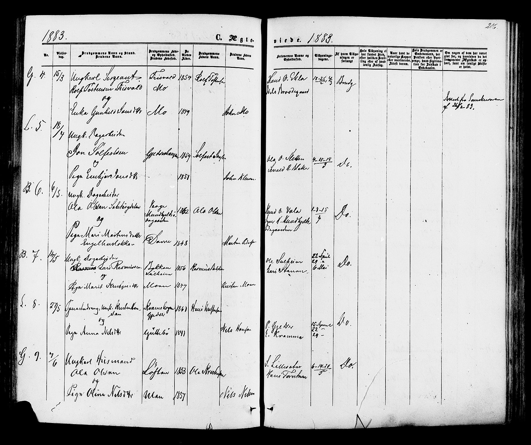 Lom prestekontor, SAH/PREST-070/K/L0007: Parish register (official) no. 7, 1863-1884, p. 206