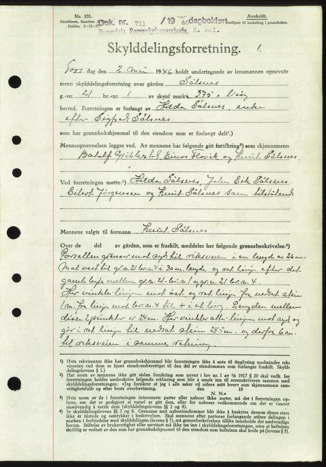 Romsdal sorenskriveri, SAT/A-4149/1/2/2C: Mortgage book no. A19, 1946-1946, Diary no: : 711/1946