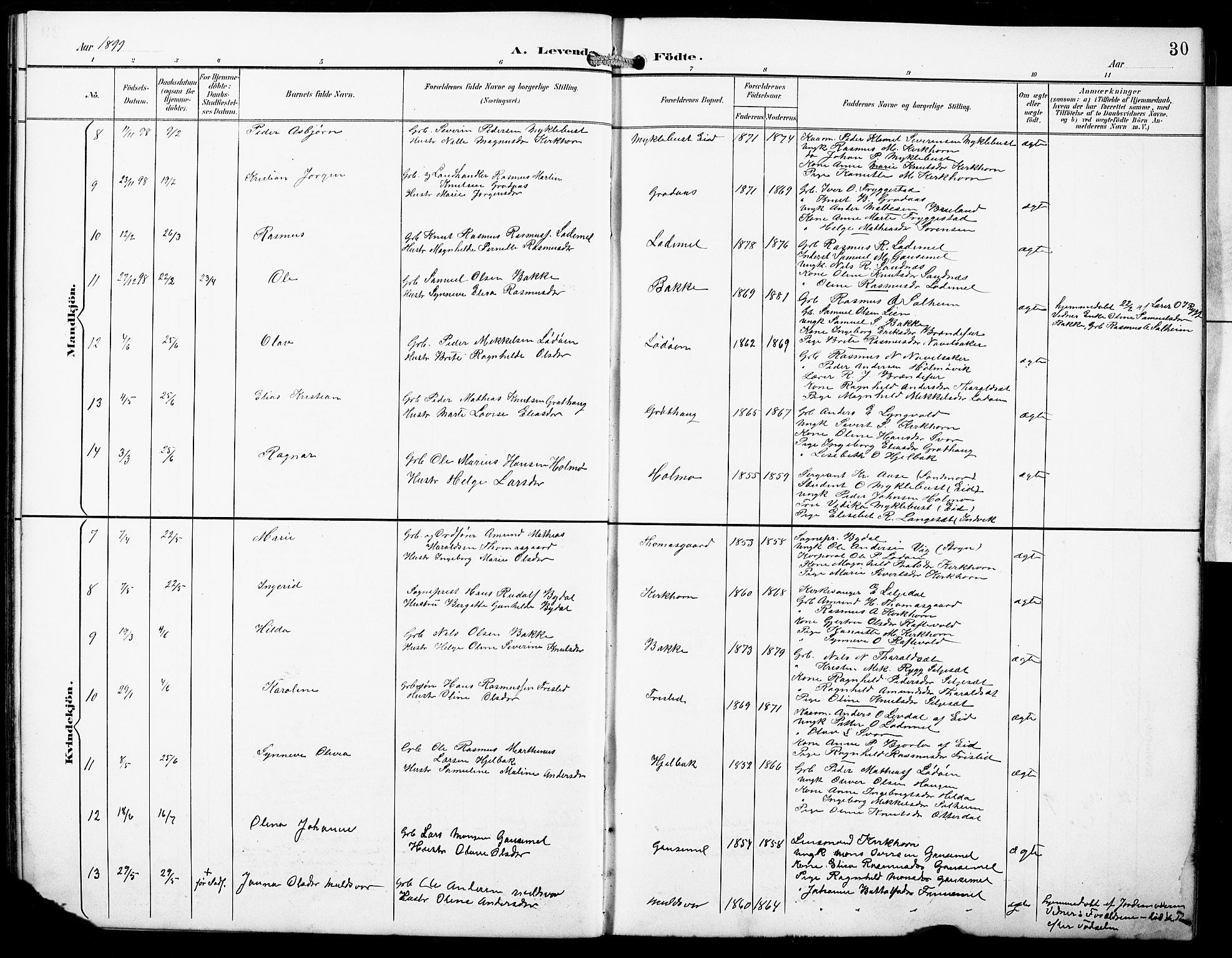 Hornindal sokneprestembete, SAB/A-82401/H/Hab: Parish register (copy) no. A 2, 1894-1927, p. 30