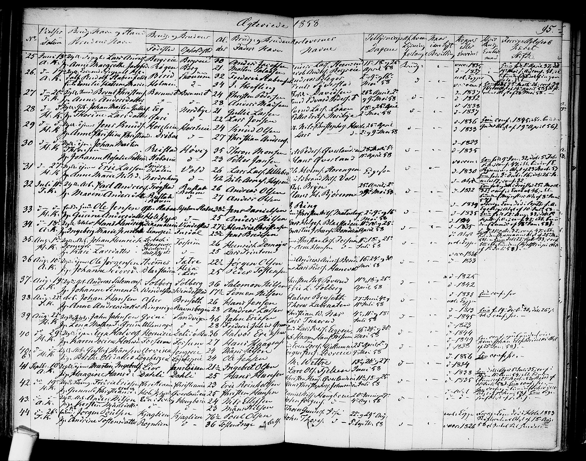 Asker prestekontor Kirkebøker, SAO/A-10256a/F/Fa/L0010: Parish register (official) no. I 10, 1825-1878, p. 95