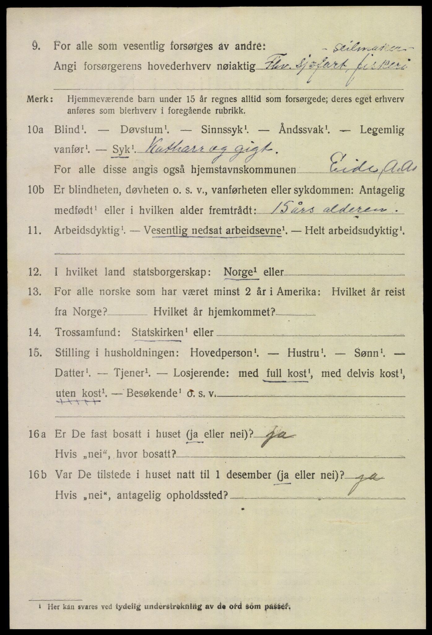 SAK, 1920 census for Eide, 1920, p. 1163