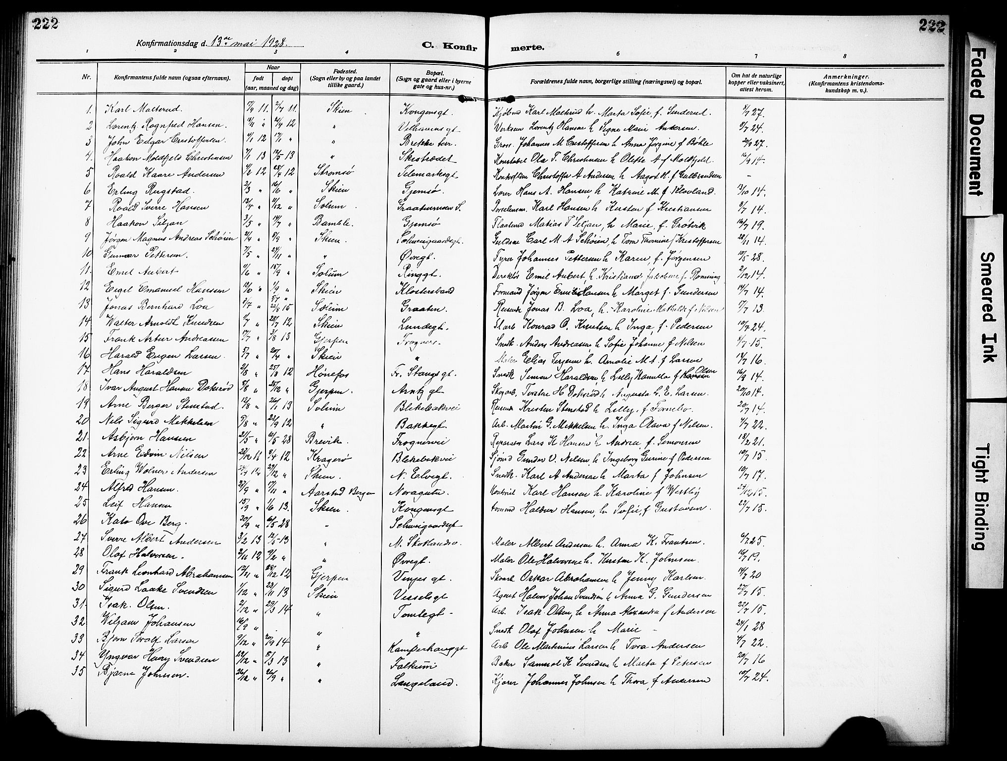 Skien kirkebøker, SAKO/A-302/G/Ga/L0010: Parish register (copy) no. 10, 1920-1931, p. 222