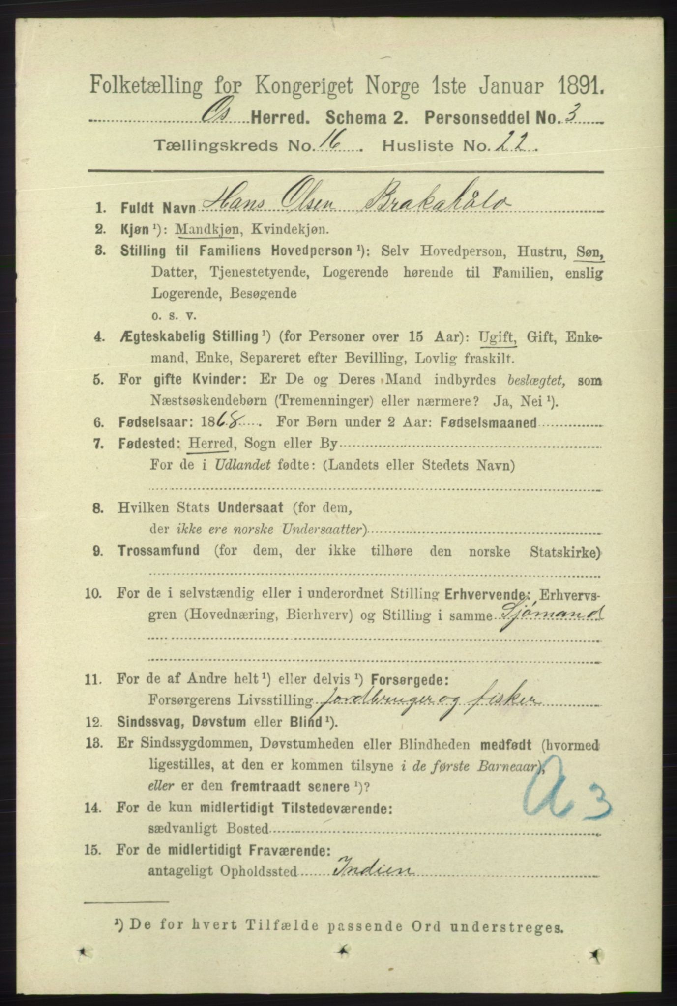 RA, 1891 census for 1243 Os, 1891, p. 3524