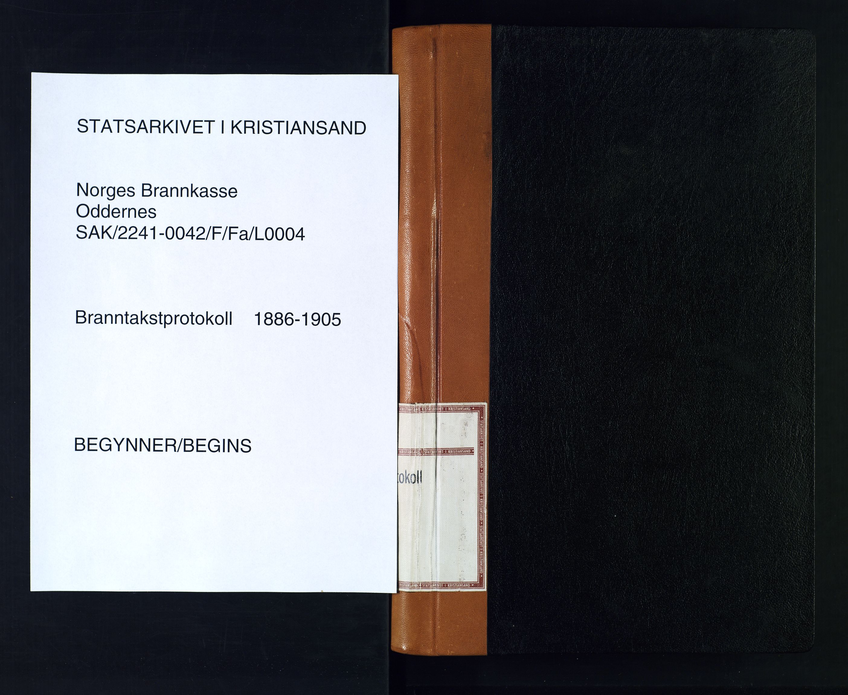 Norges Brannkasse Oddernes, SAK/2241-0042/F/Fa/L0004: Branntakstprotokoll nr. 4 med gårdsnavnregister, 1886-1905