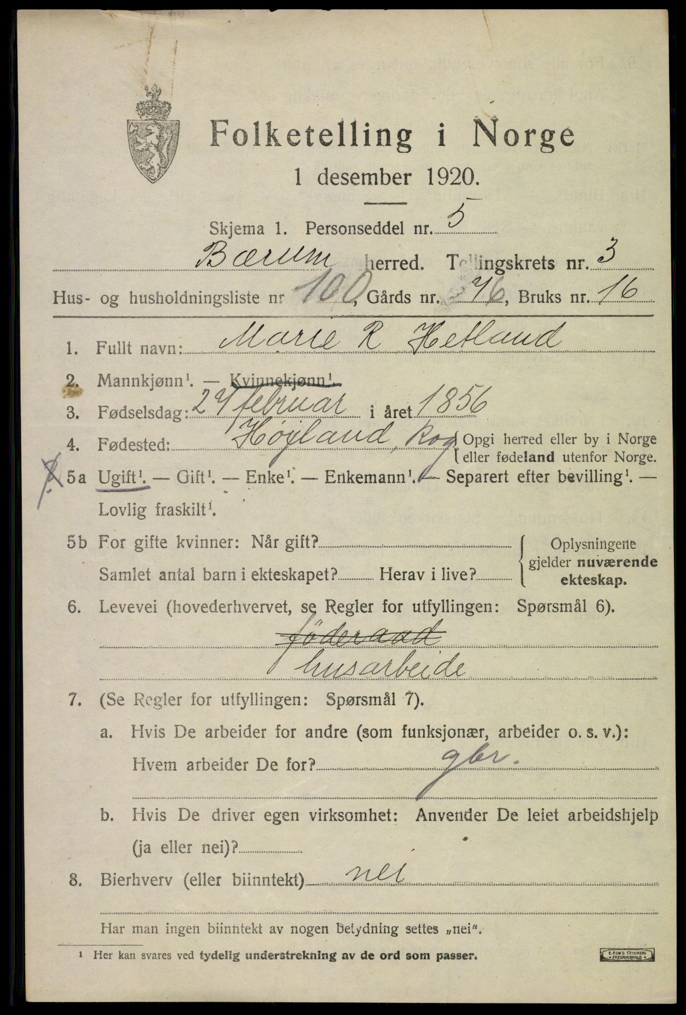 SAO, 1920 census for Bærum, 1920, p. 8746