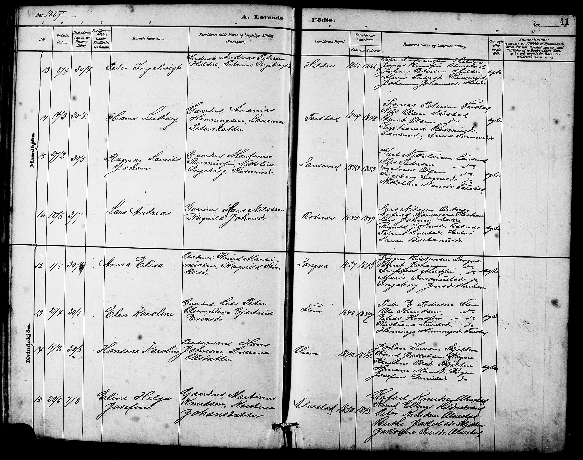 Ministerialprotokoller, klokkerbøker og fødselsregistre - Møre og Romsdal, AV/SAT-A-1454/536/L0510: Parish register (copy) no. 536C05, 1881-1898, p. 41