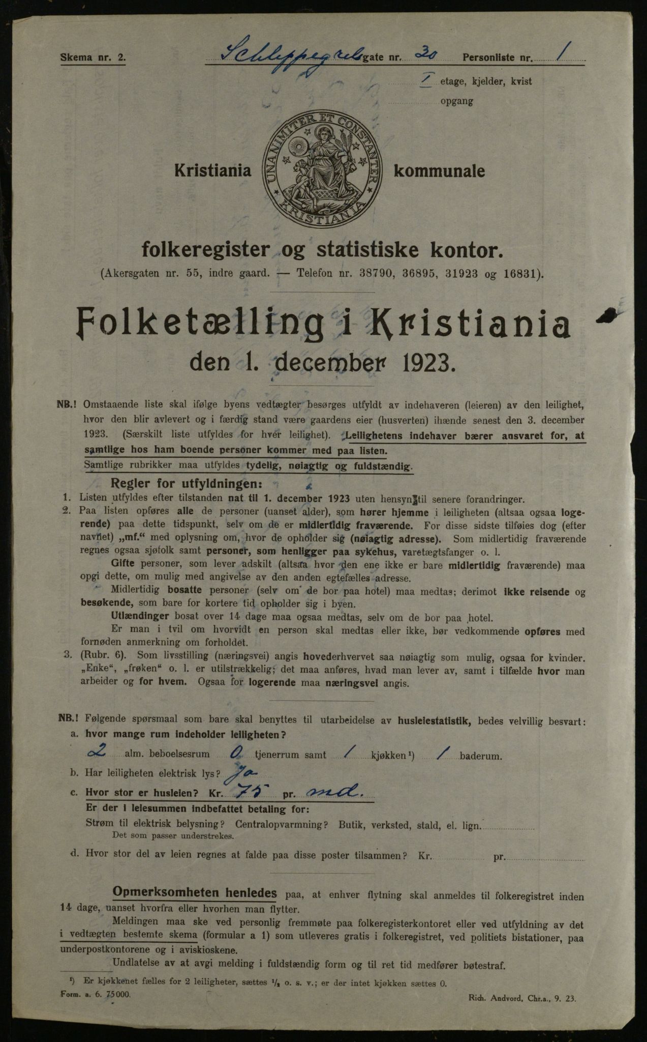 OBA, Municipal Census 1923 for Kristiania, 1923, p. 100085