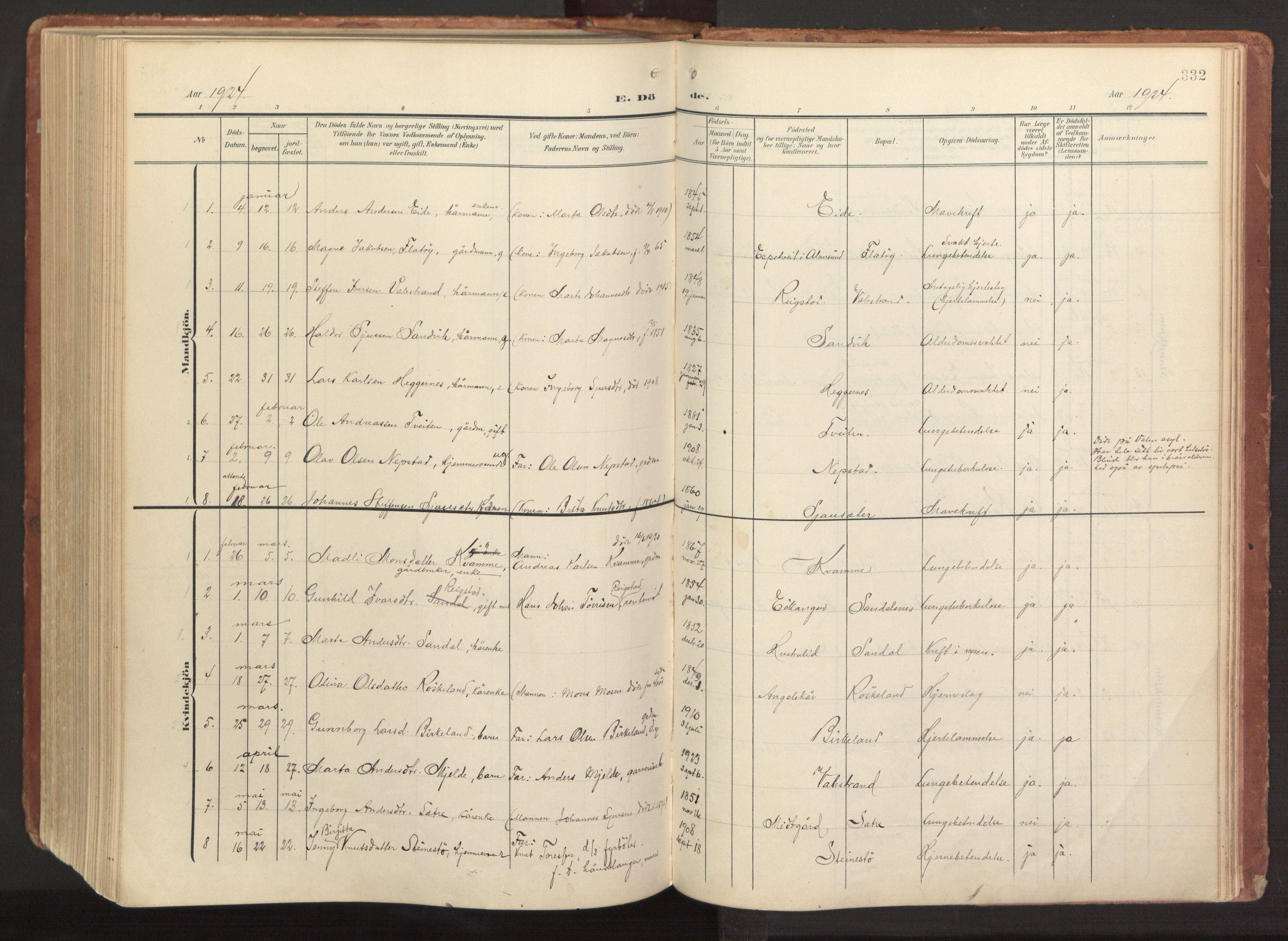 Hamre sokneprestembete, AV/SAB-A-75501/H/Ha/Haa/Haab/L0002: Parish register (official) no. B 2, 1905-1924, p. 332