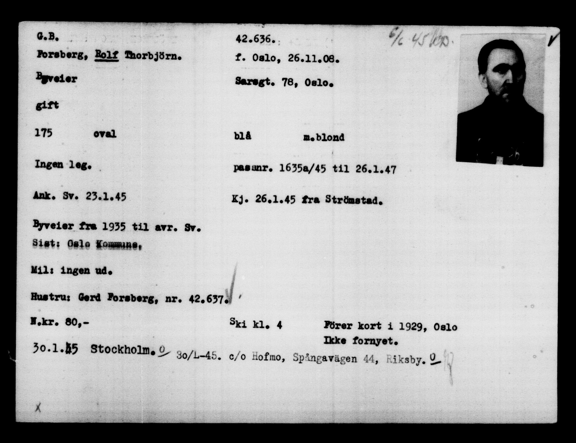 Utenriksstasjonene, Legasjonen i Stockholm, Flyktningkontoret, AV/RA-S-6753/V/Va/L0016: Kjesäterkartoteket, flyktninger med registreringsnr. 40700-43479, 1940-1945, p. 2010