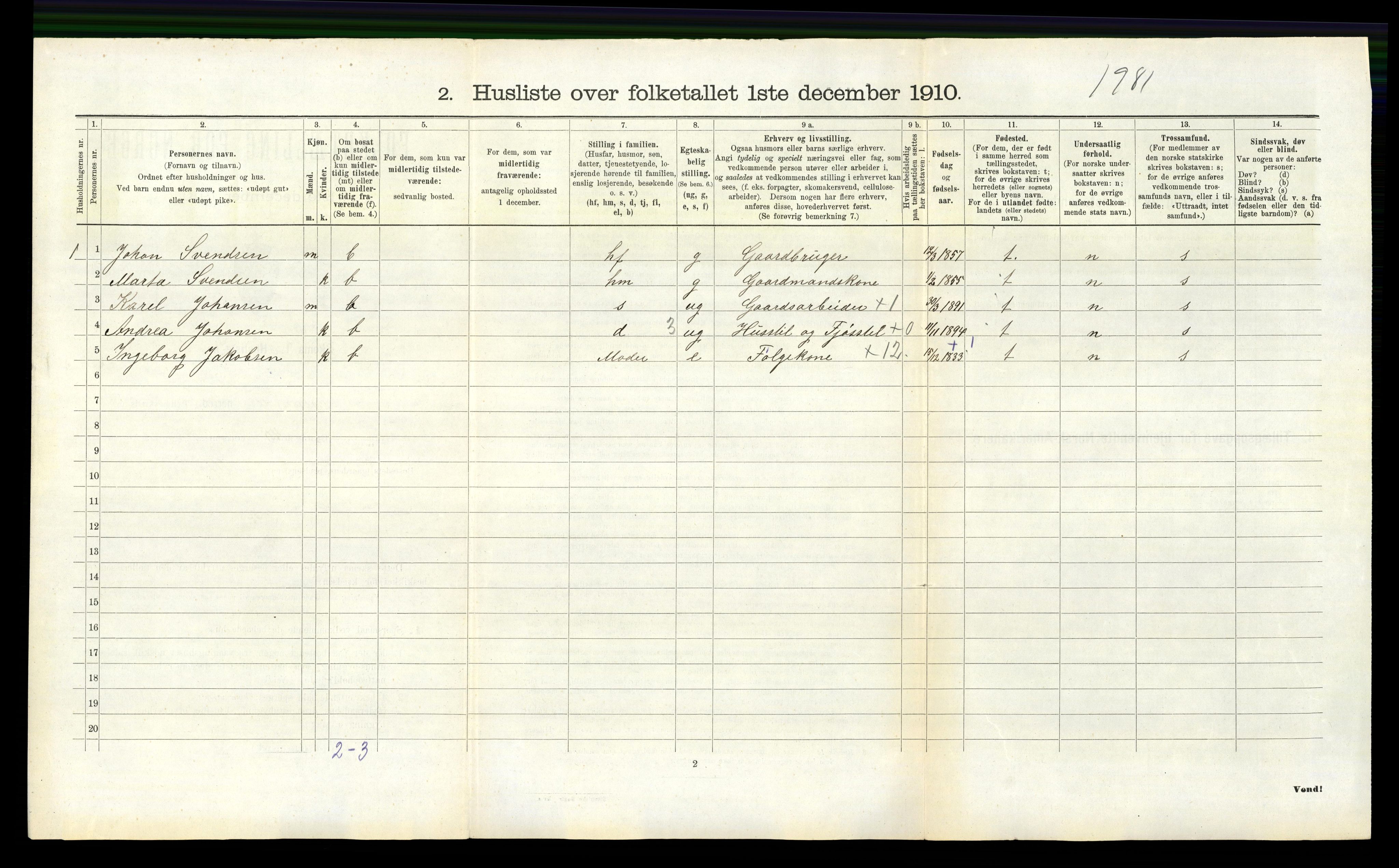 RA, 1910 census for Eigersund, 1910, p. 657