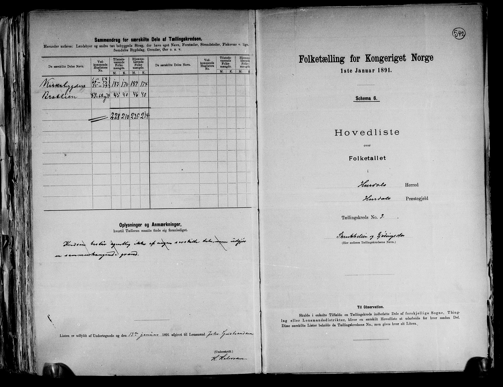 RA, 1891 census for 0239 Hurdal, 1891, p. 9