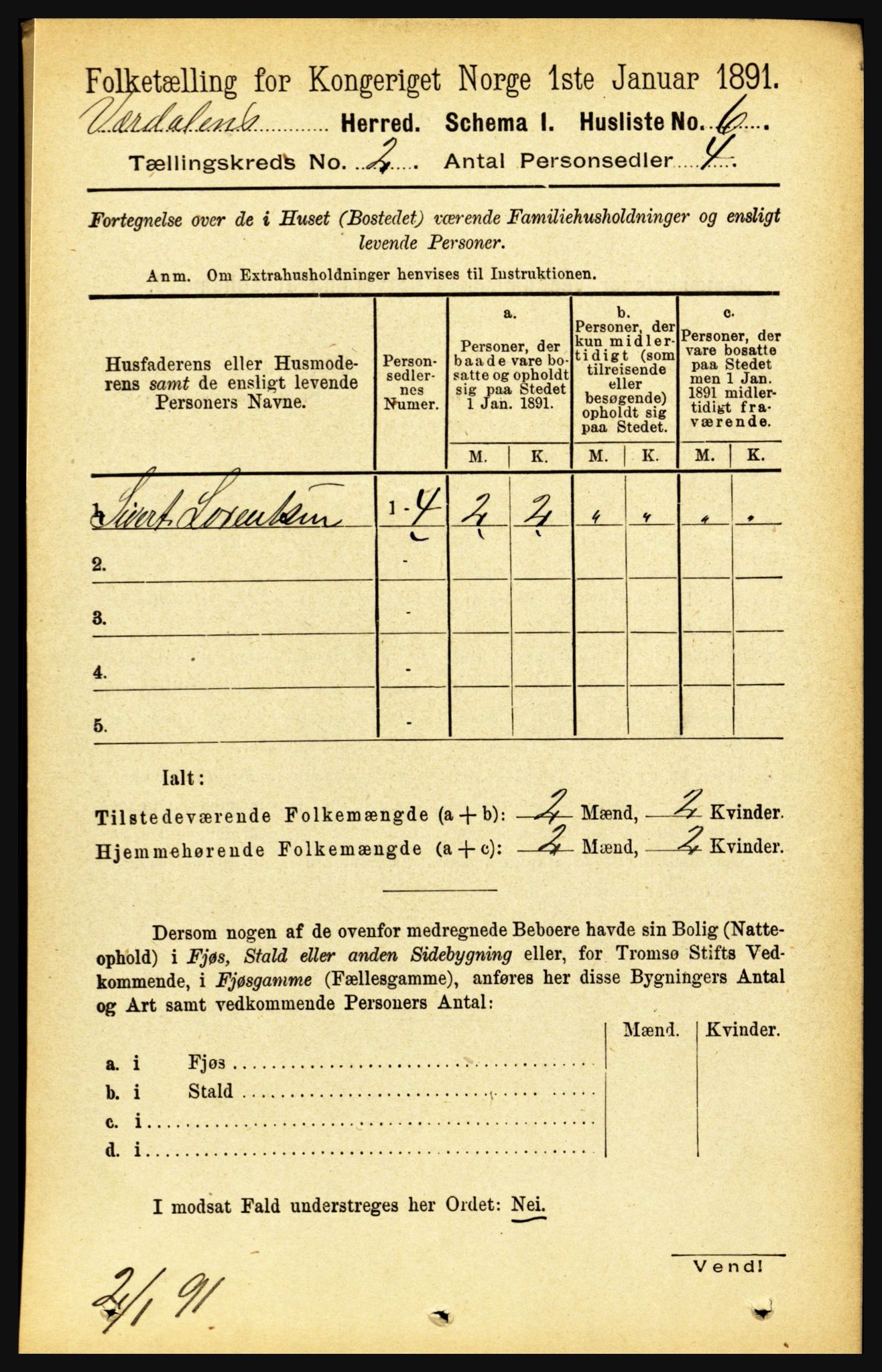 RA, 1891 census for 1721 Verdal, 1891, p. 619