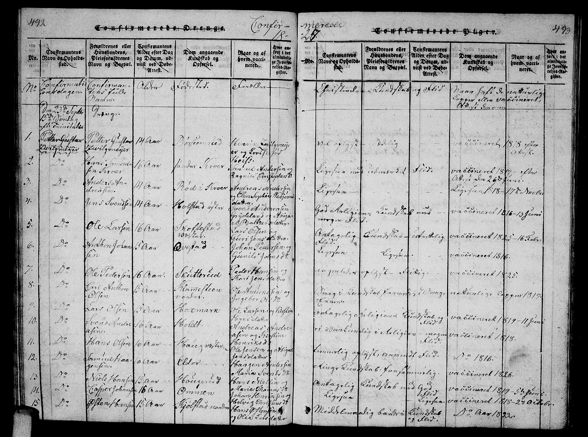 Ås prestekontor Kirkebøker, AV/SAO-A-10894/G/Ga/L0002: Parish register (copy) no. I 2, 1820-1836, p. 492-493