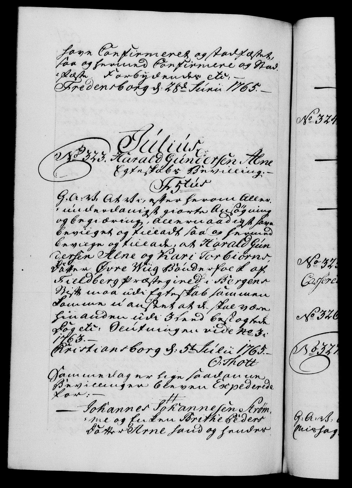 Danske Kanselli 1572-1799, AV/RA-EA-3023/F/Fc/Fca/Fcaa/L0042: Norske registre, 1763-1766, p. 651b