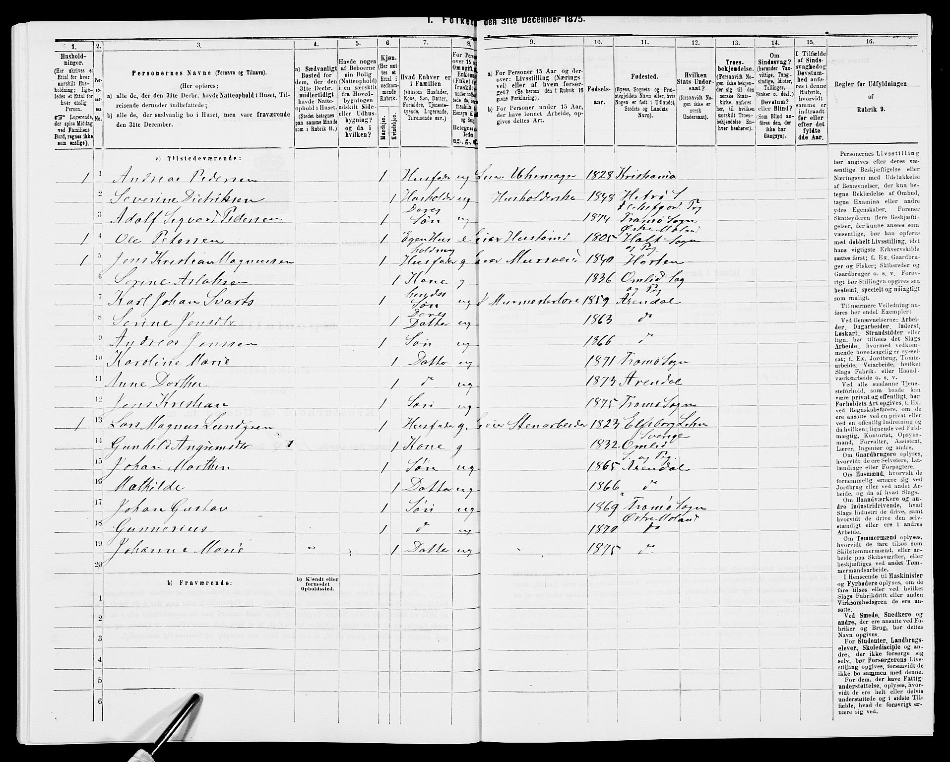 SAK, 1875 census for 0918P Austre Moland, 1875, p. 508