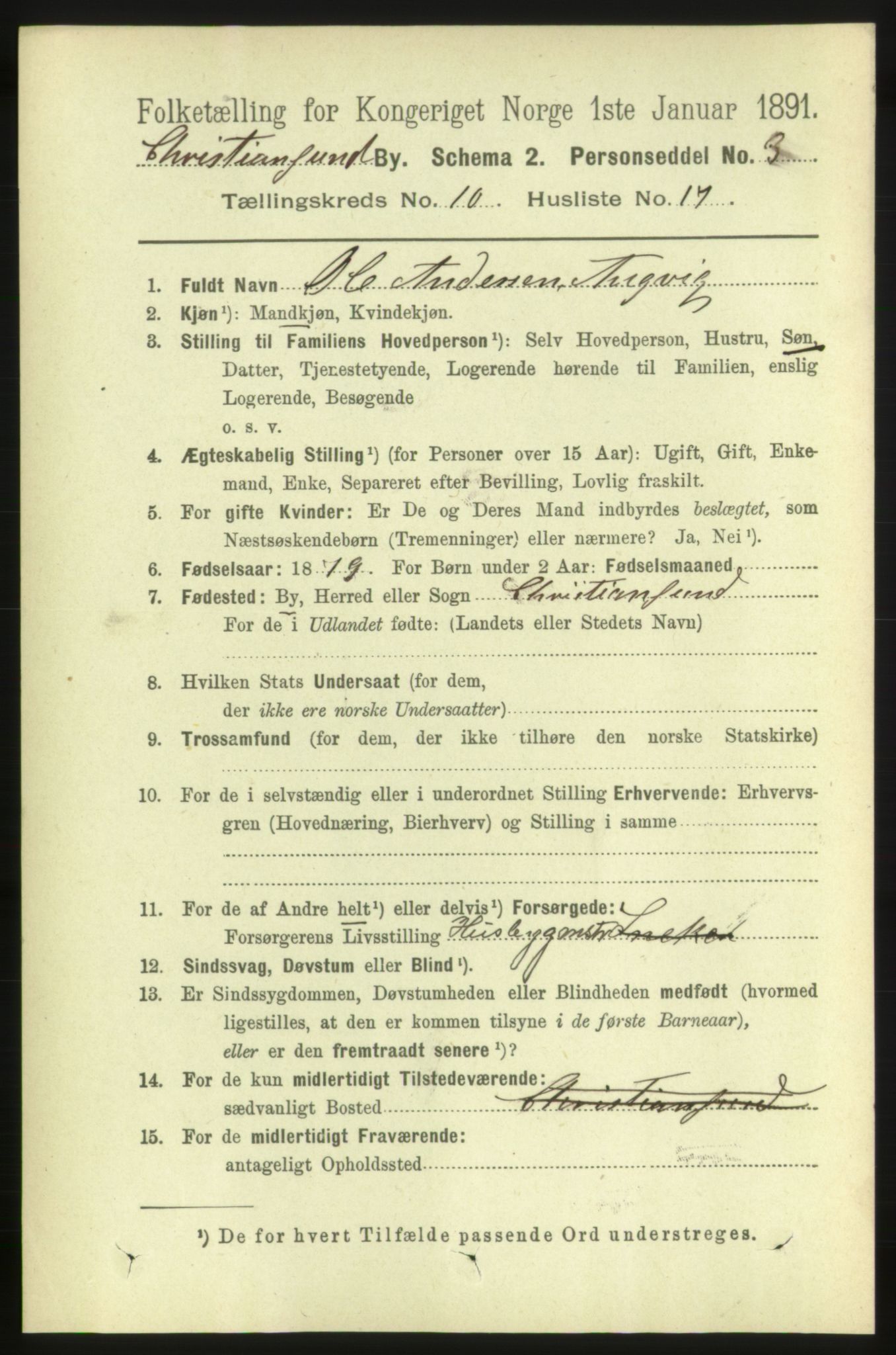 RA, 1891 census for 1503 Kristiansund, 1891, p. 8446