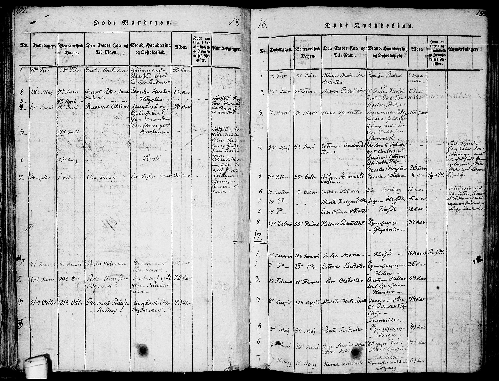 Hvaler prestekontor Kirkebøker, SAO/A-2001/F/Fa/L0005: Parish register (official) no. I 5, 1816-1845, p. 192-193