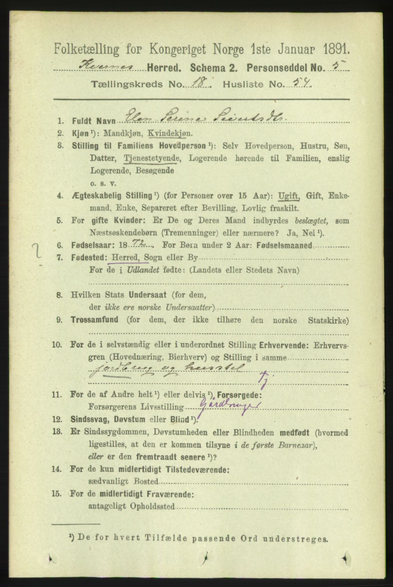 RA, 1891 census for 1553 Kvernes, 1891, p. 8099