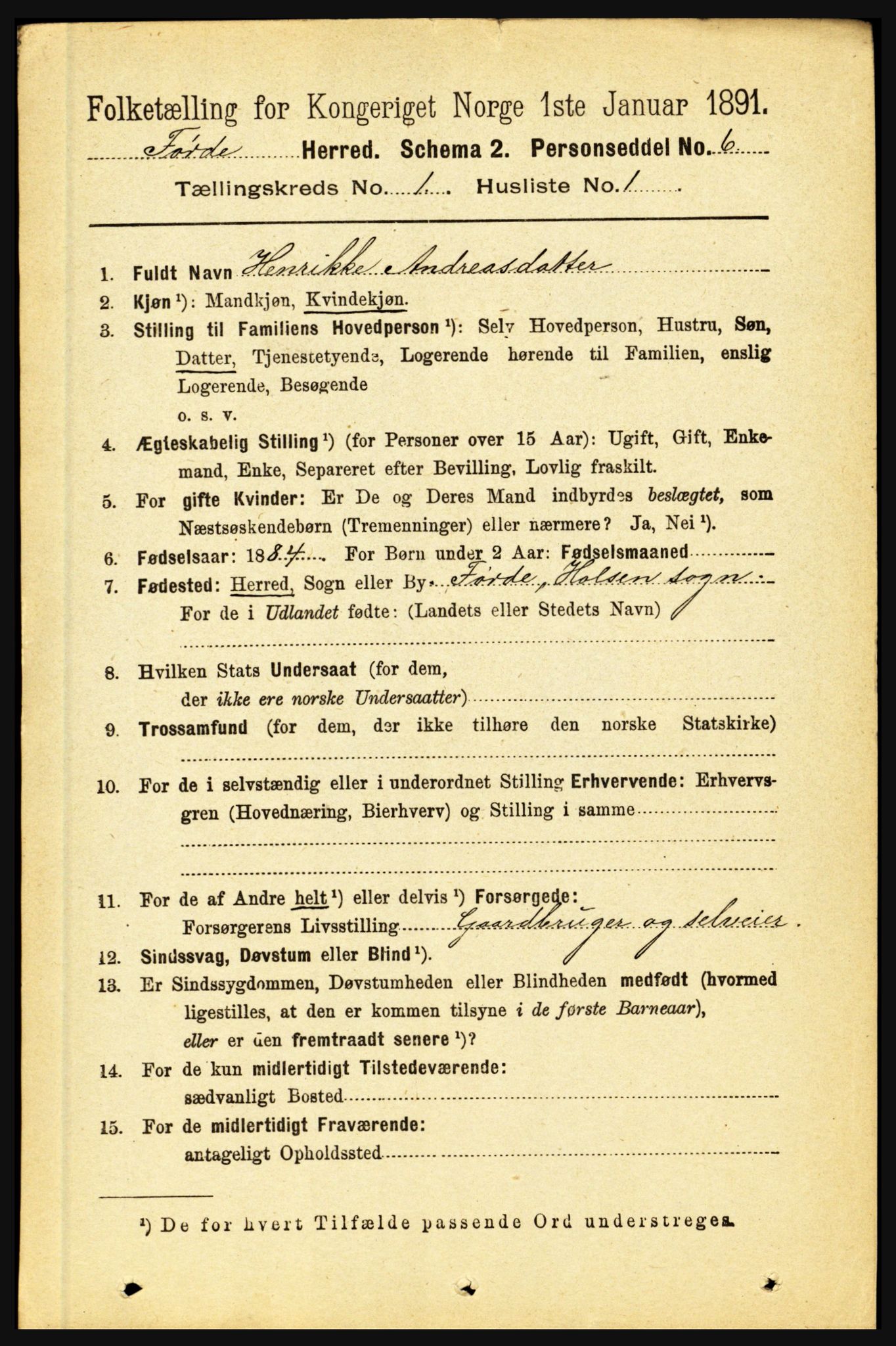 RA, 1891 census for 1432 Førde, 1891, p. 94