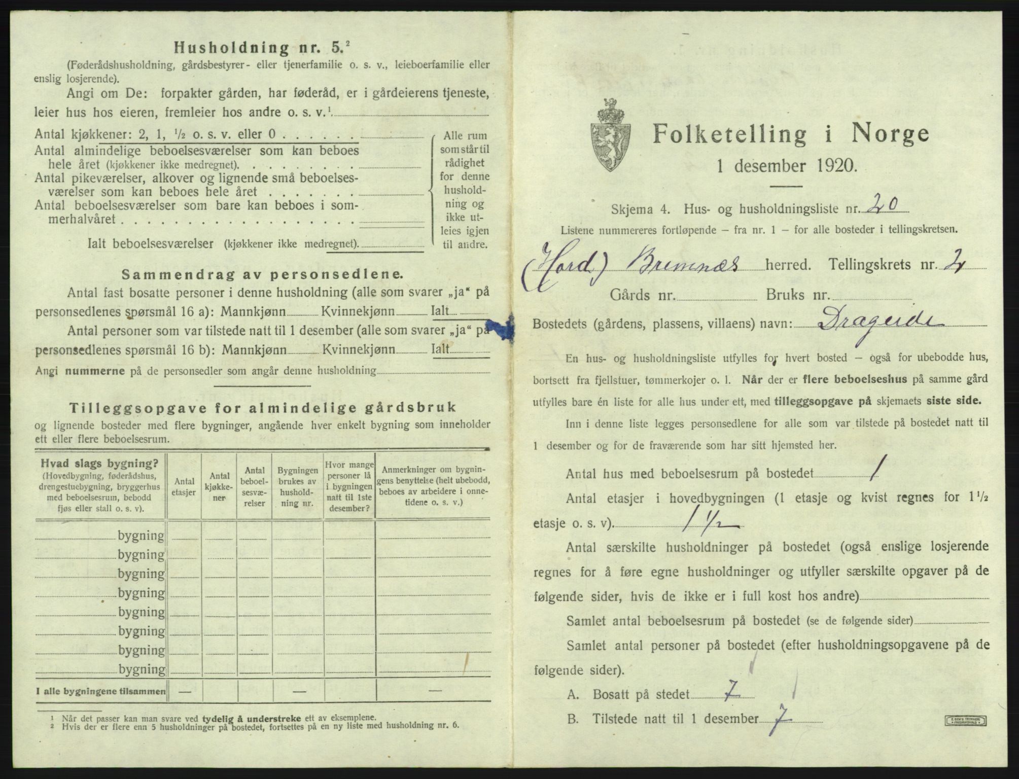 SAB, 1920 census for Bremnes, 1920, p. 114