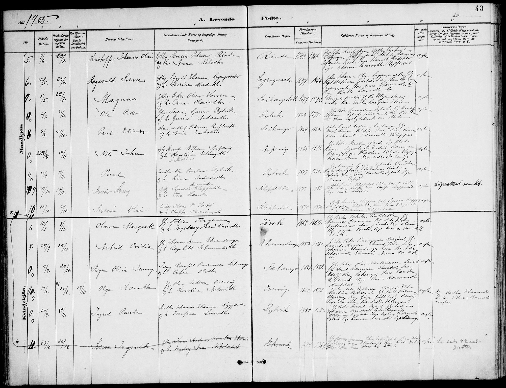 Ministerialprotokoller, klokkerbøker og fødselsregistre - Møre og Romsdal, AV/SAT-A-1454/508/L0095: Parish register (official) no. 508A02, 1887-1920, p. 43