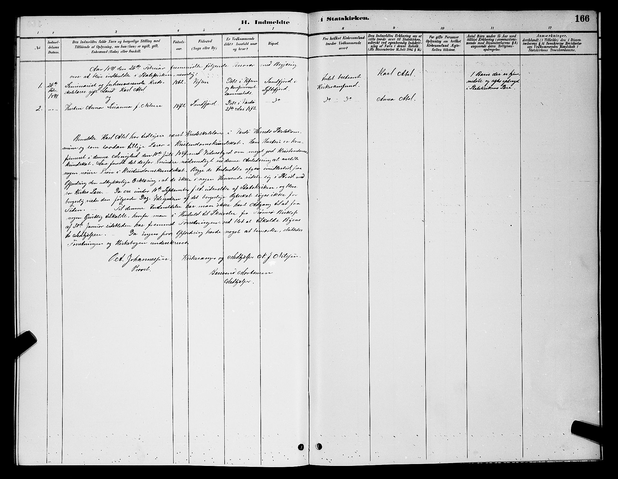 Vardø sokneprestkontor, SATØ/S-1332/H/Hb/L0007klokker: Parish register (copy) no. 7, 1887-1892, p. 166